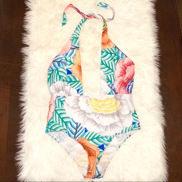 Other - Floral halter plunge monokini bathing suit